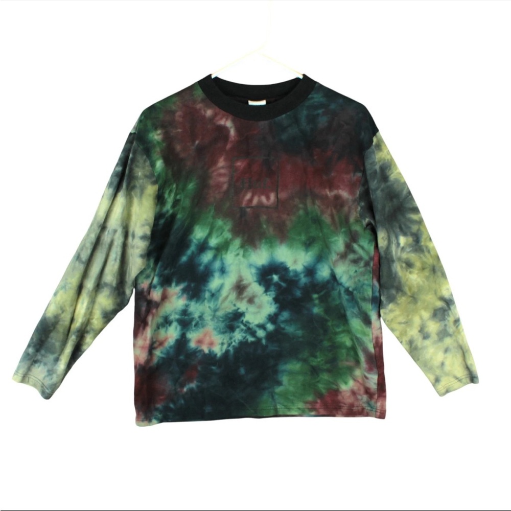 HUF Tie Dye Long Sleeve Pullover Shirt Mens Medium 100% Cotton Made In Japan